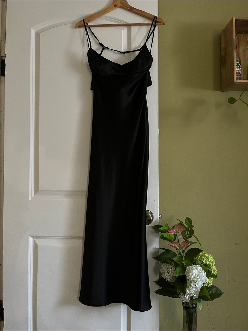 Zara Black Satin Maxi Slip Dress with Thin Straps